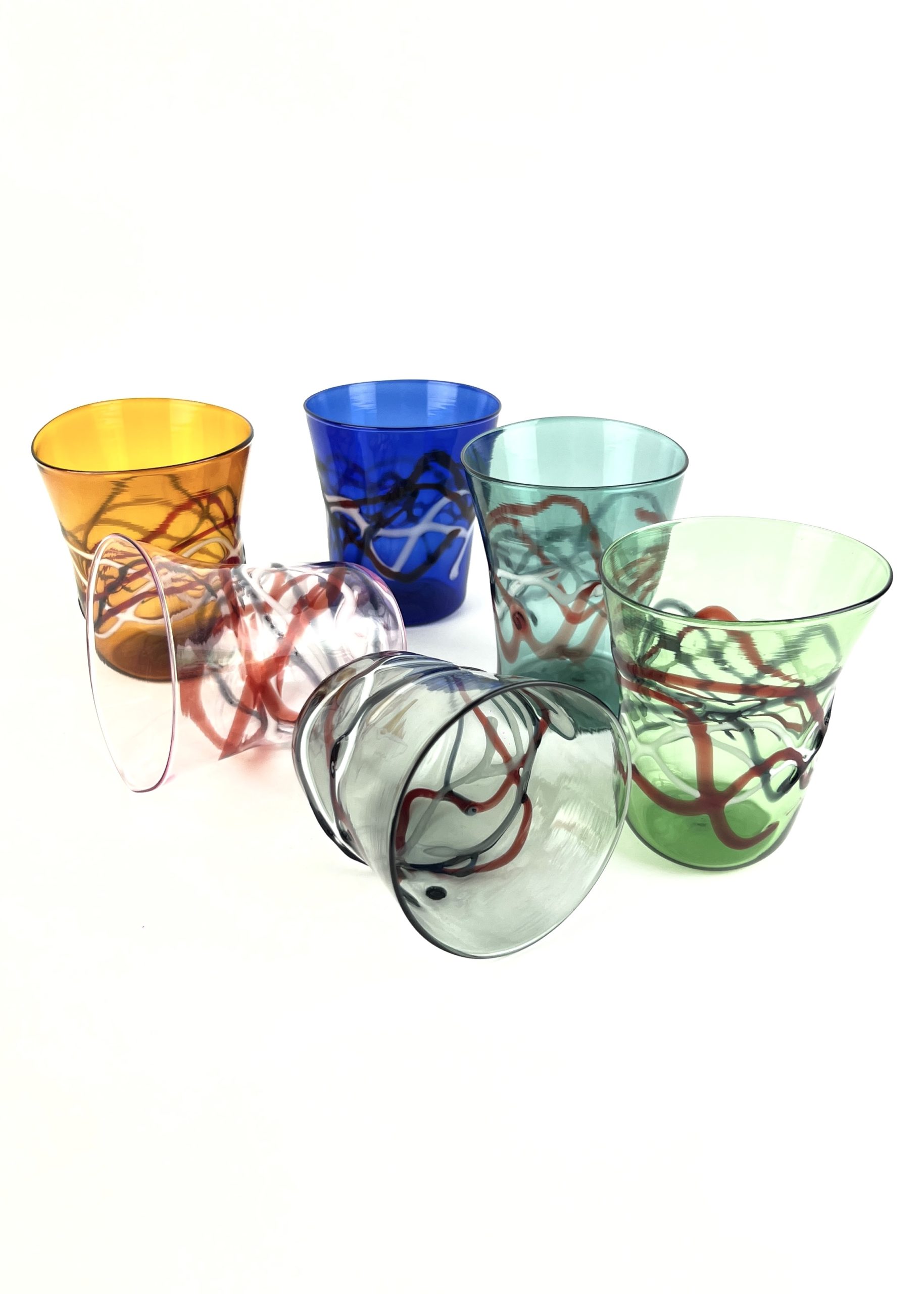 Robis - Set Of Six Multicolored Murano Drinking Glasses - Made Murano Glass