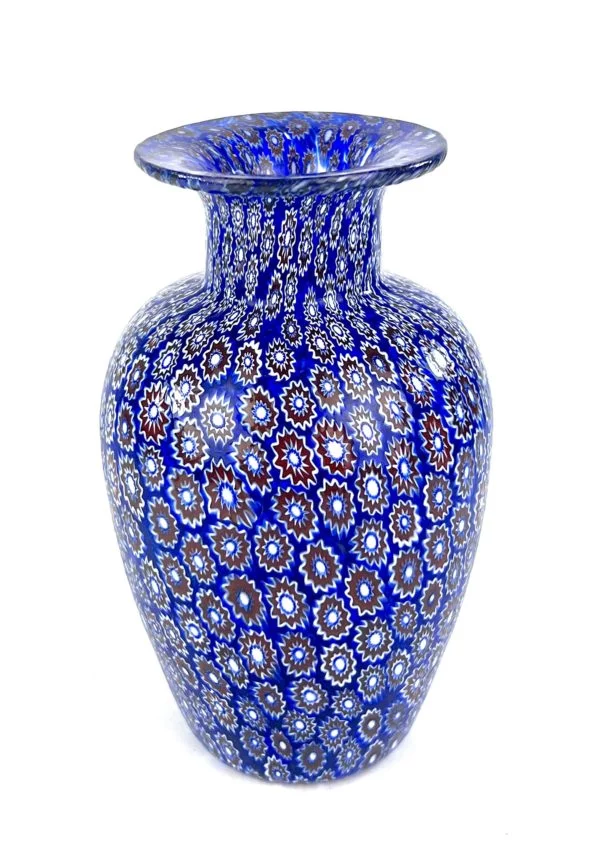 Dissette - Blue Murano Glass Vase With Murrina Millefiori "Mellieha"