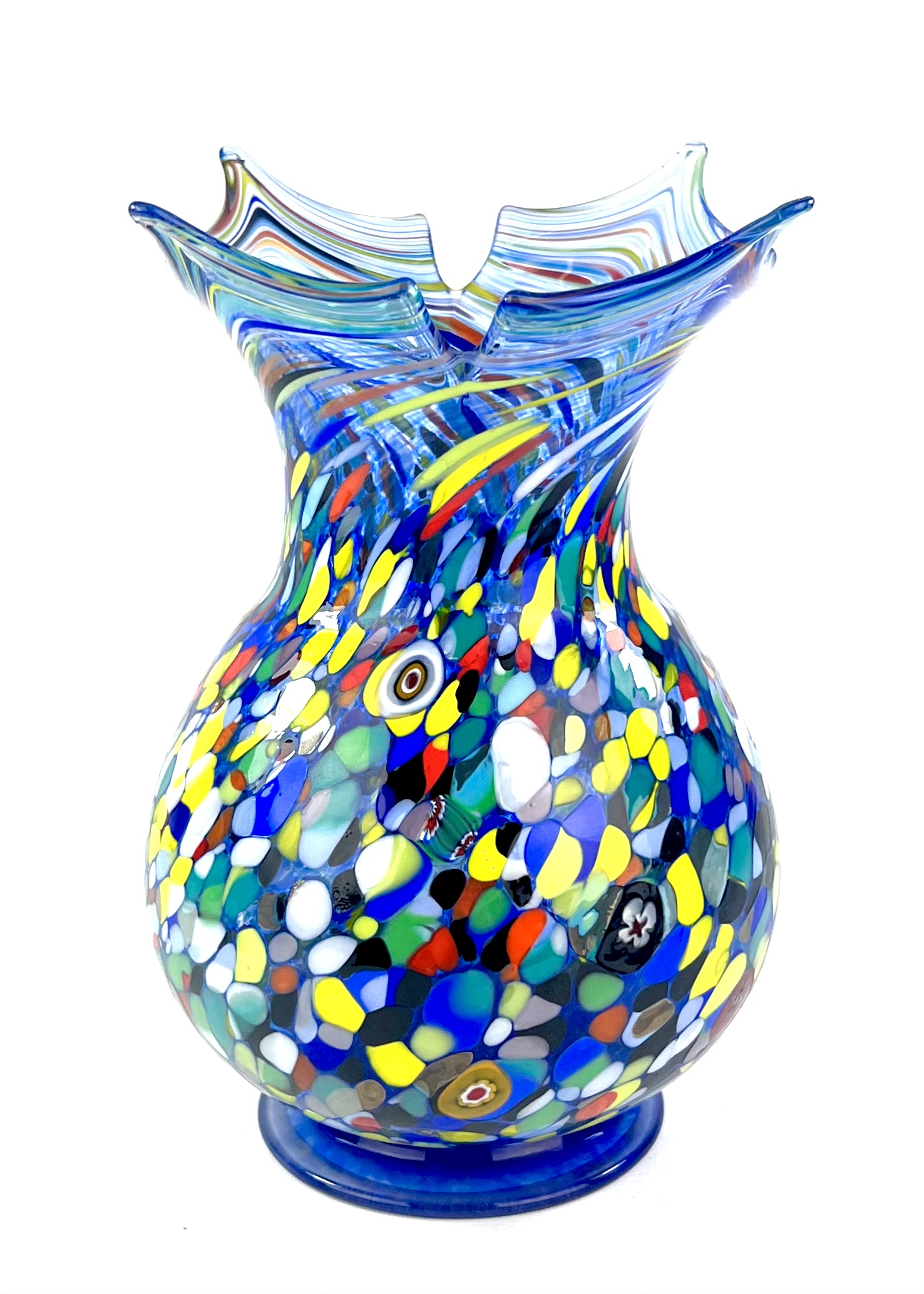 工芸品 Murano Glass Vase (Blue & Yellow) Murano Blue and Yellow Vase - Vintage Decor for Sale - Styylish