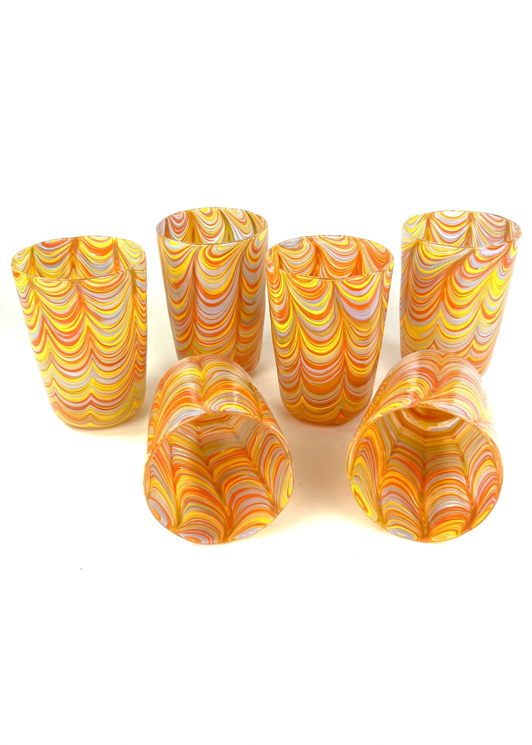 Happier - Set Of Six Orange Murano Drinking Glasses 
