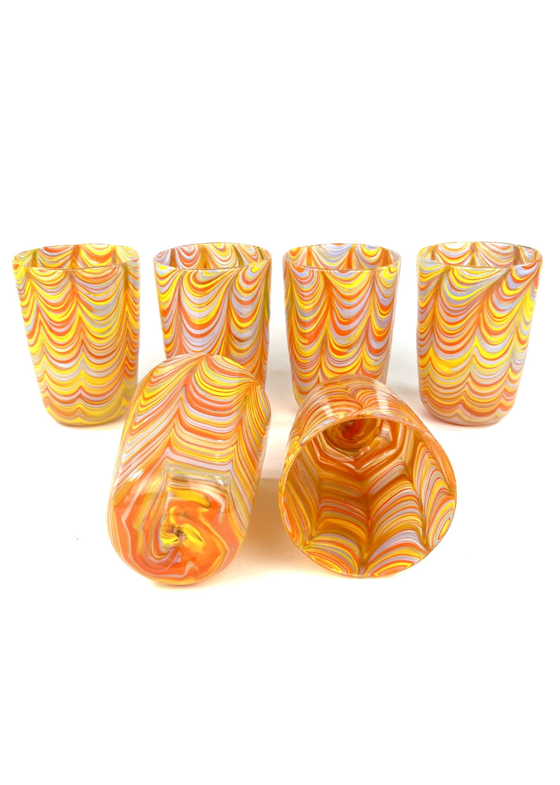 Happier - Set Of Six Orange Murano Drinking Glasses 