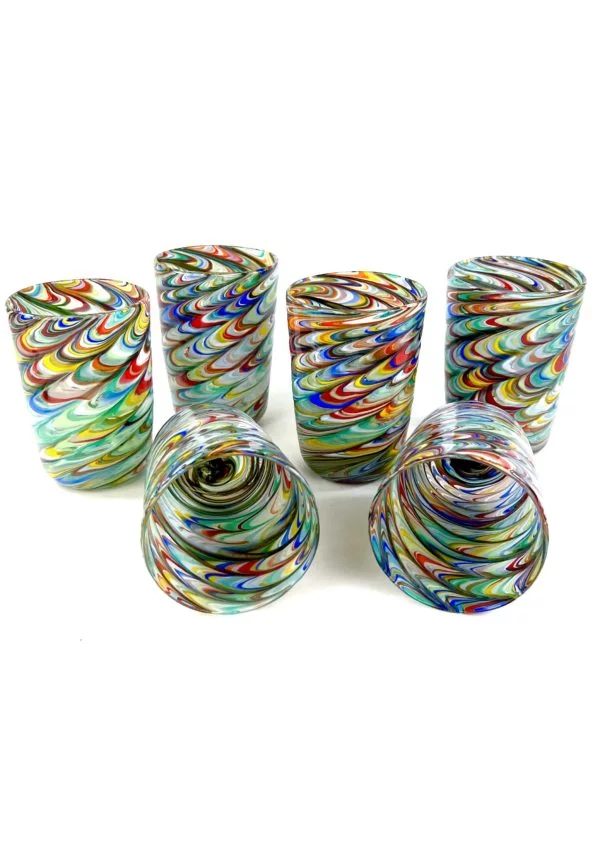 Happier - Set Of Six Multicolored Murano Drinking Glasses "Tornado"