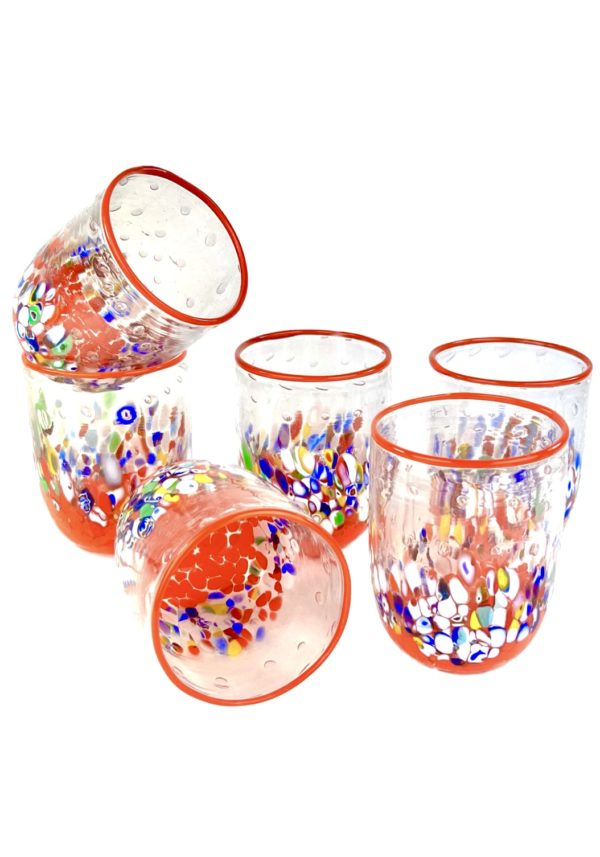 Set Of Six Orange Murano Drinking Glasses "Jesolo"