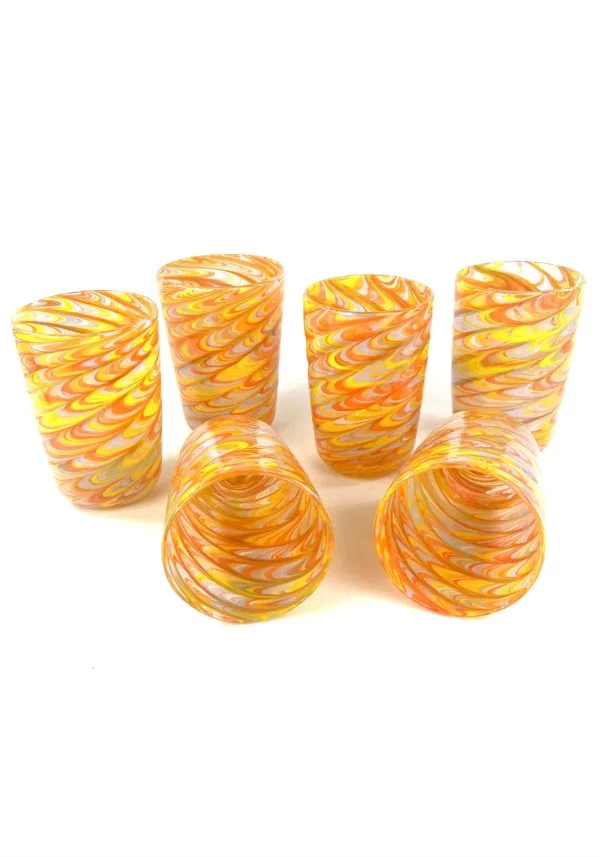 Happier - Set Of Six Orange Murano Drinking Glasses "Tornado"