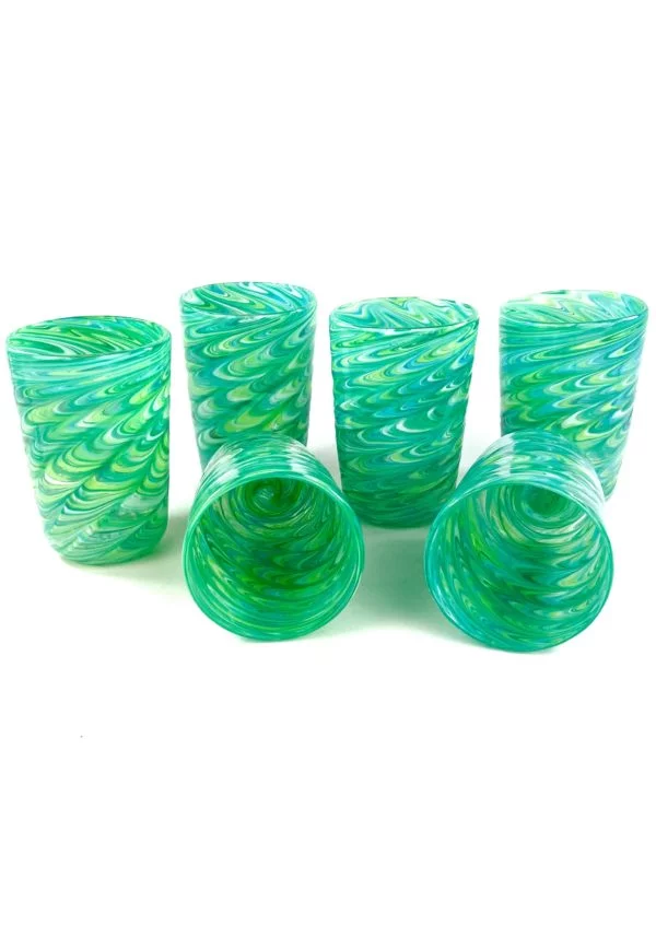 Happier - Set Of Six Green Murano Drinking Glasses "Tornado"