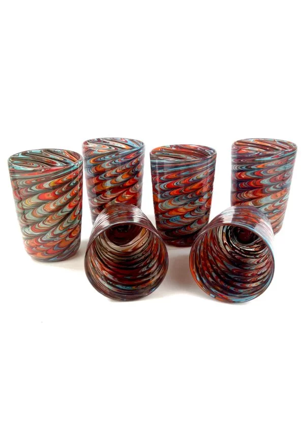 Happier - Set Of Six Red Murano Drinking Glasses "Tornado"
