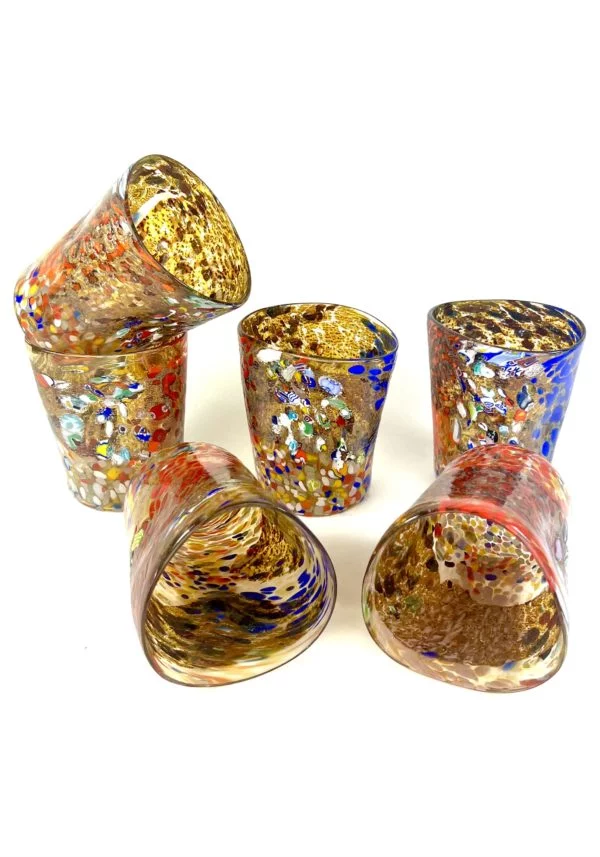 Set Of Six Amber Murano Drinking Glasses “Fantasy”