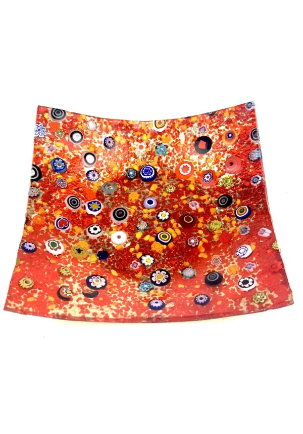 Liam - Red Murano Glass Plate With Gold 24kt "Los Angeles"