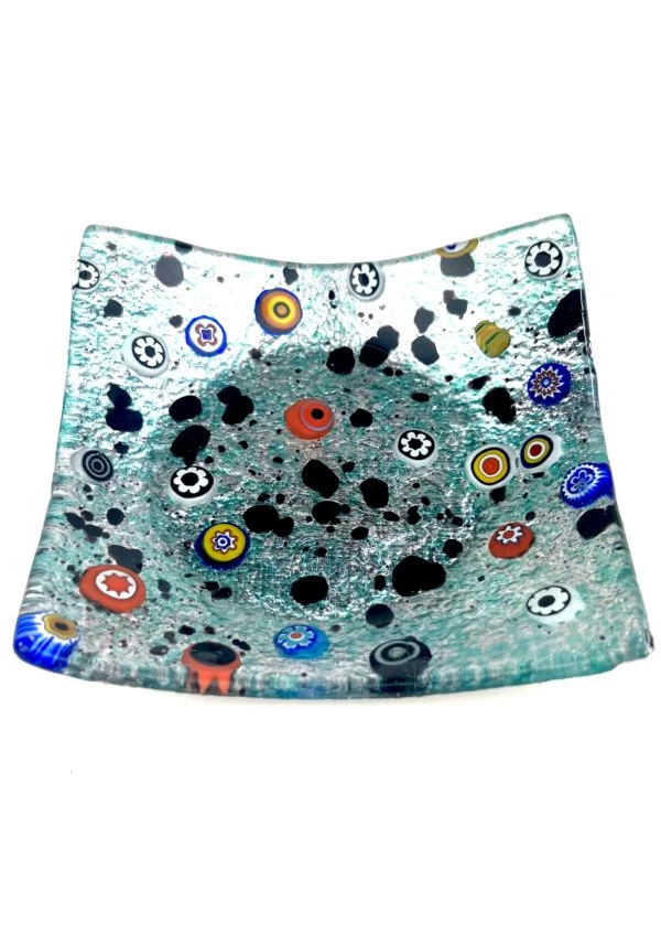 Liam - Marine Green Murano Glass Plate With Silver "New York"