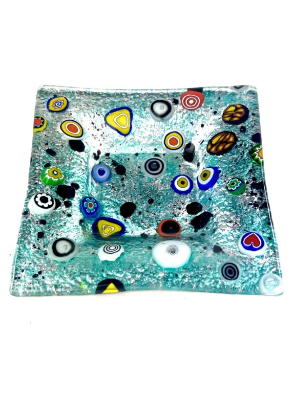 Henry - Light Blue Murano Glass Plate With Silver "New York"