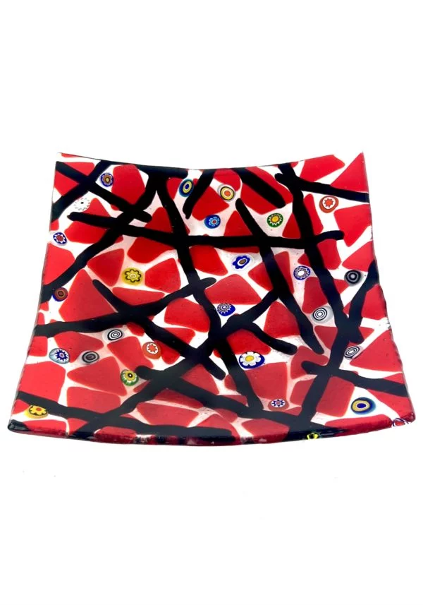 Liam - Red Murano Glass Plate With Black Kanne "Houston"