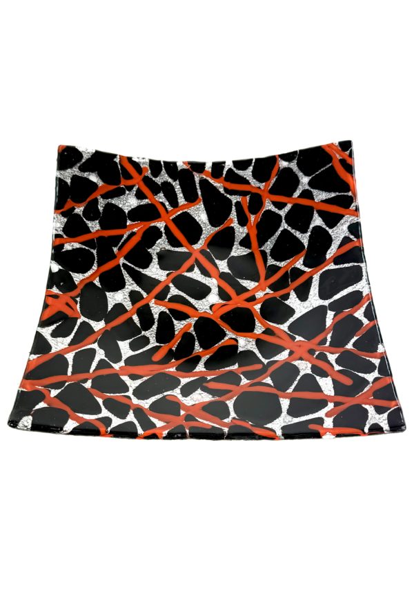 Liam - Black Murano Glass Plate With Red Kanne And Silver "Houston"