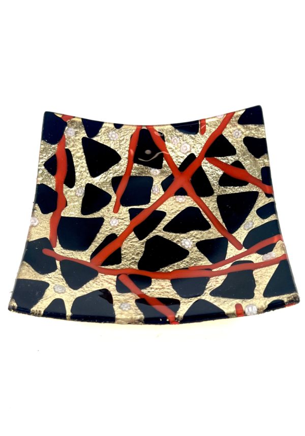 Liam - Black Murano Glass Plate With Red Kanne And Gold 24kt "Houston"