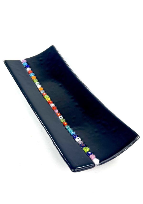 Thomas - Black Murano Glass Plate With Murrina Millefiori "Olga"