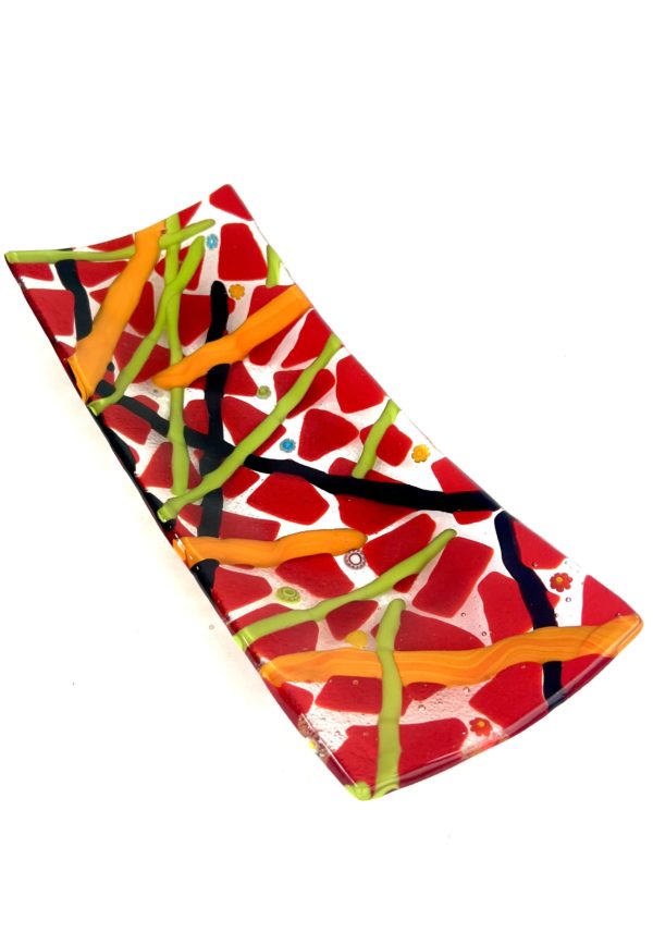 Thomas - Red Murano Glass Plate With Orange Black And Green Kanne "Houston"