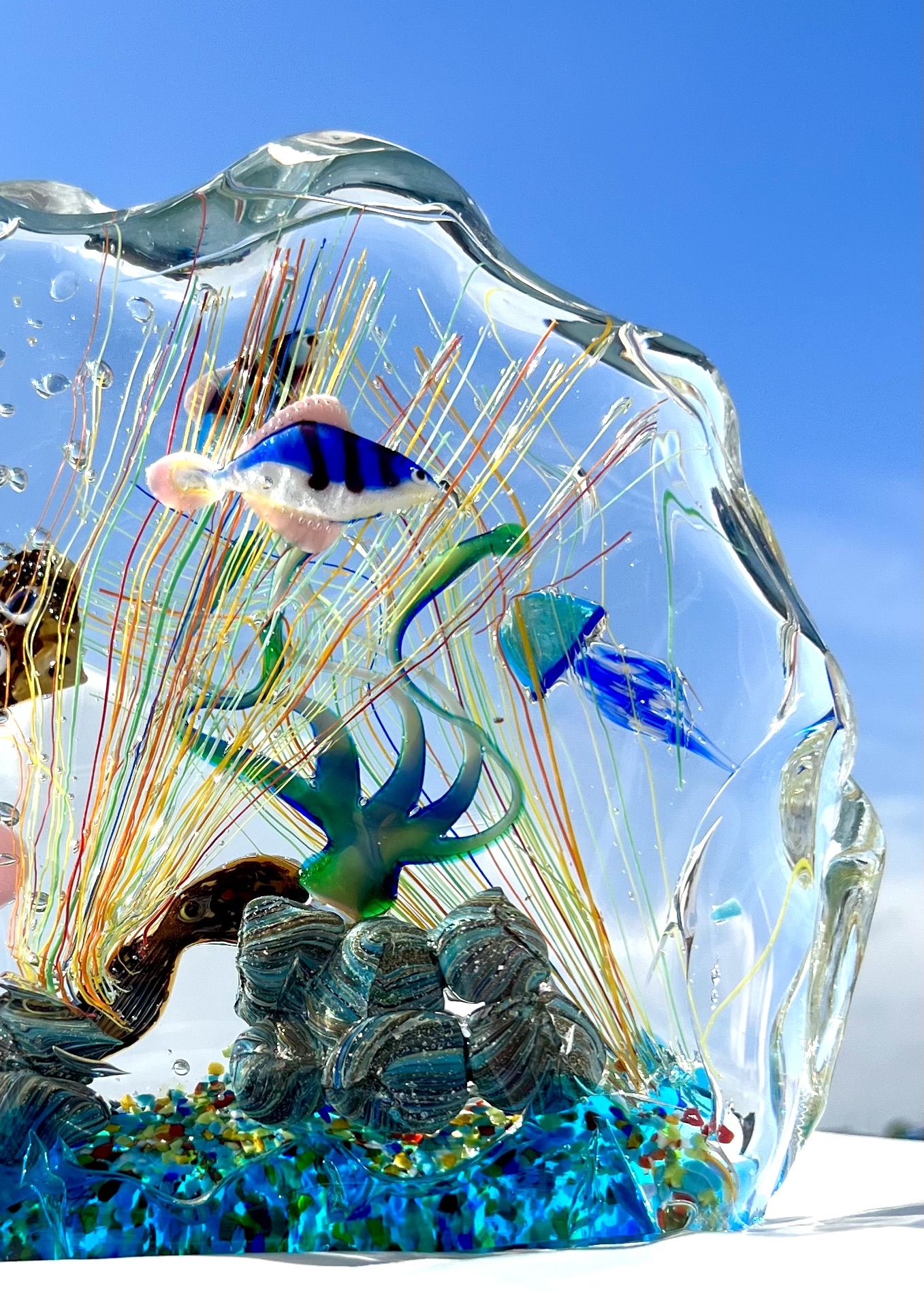 イタリア製 ベネチアンガラス アクアリウム ウォーターバッグ 泳ぐ魚