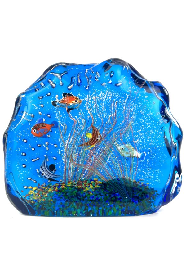 Effelle - Murano Glass Aquarium With Light Blue Background - Medium Size
