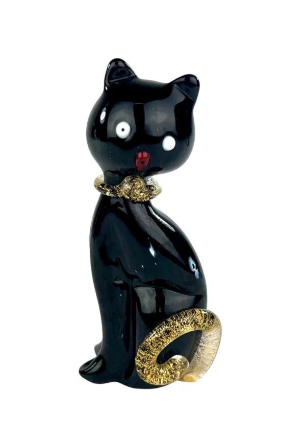 Silvestro - Black Murano Glass Cat With Mace