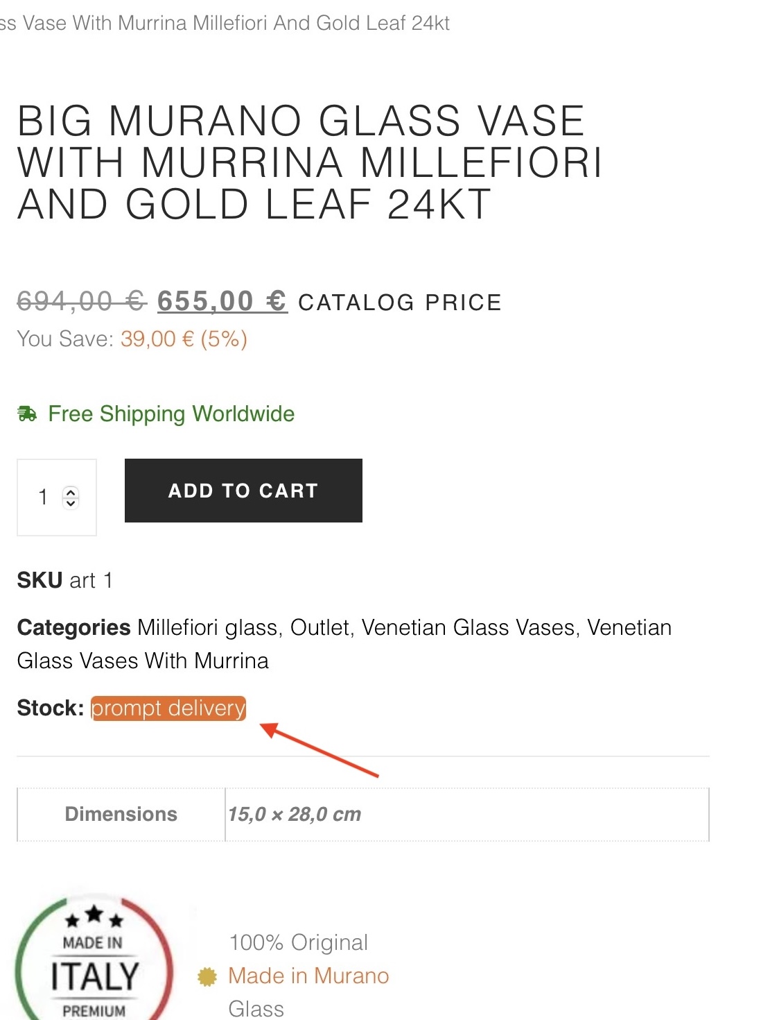 Shipping information - Made Murano Glass