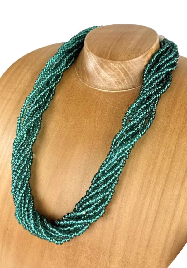 Torchon - Marine Green Murano Glass Necklace With Pearls Conterie