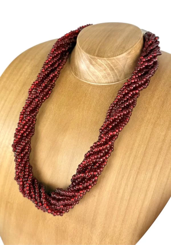 Torchon - Red Murano Glass Necklace With Pearls Conterie