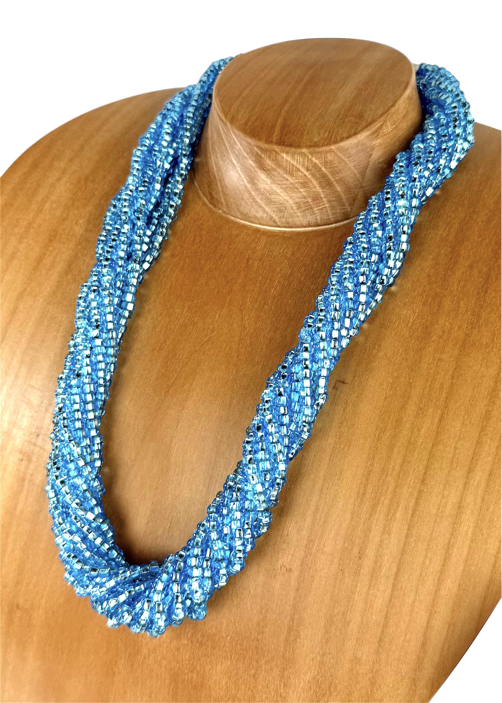 GLASS BEAD NECKLACE W/PEARLS LIGHT BLUE