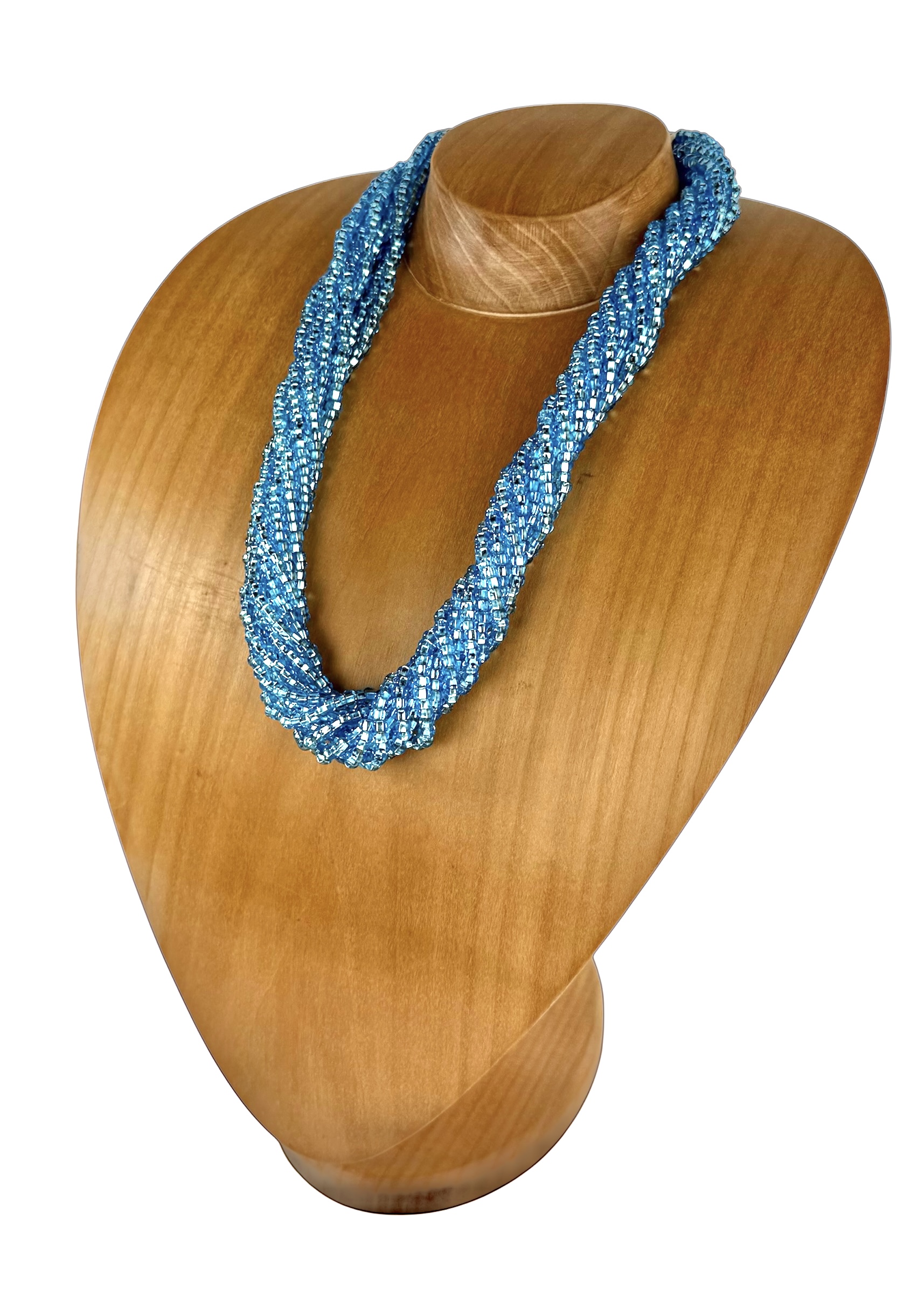 GLASS BEAD NECKLACE W/PEARLS LIGHT BLUE