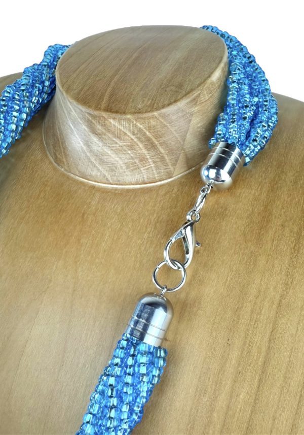 GLASS BEAD NECKLACE W/PEARLS LIGHT BLUE