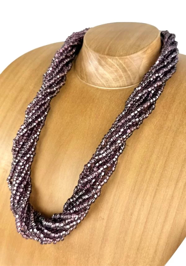 Torchon - Amethyst Murano Glass Necklace With Pearls Conterie