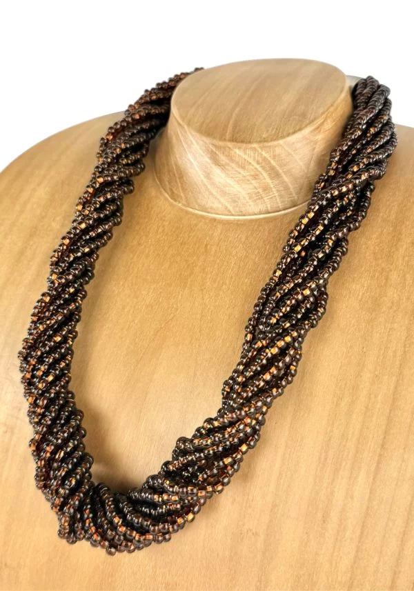 Torchon - Bronze Murano Glass Necklace With Pearls Conterie