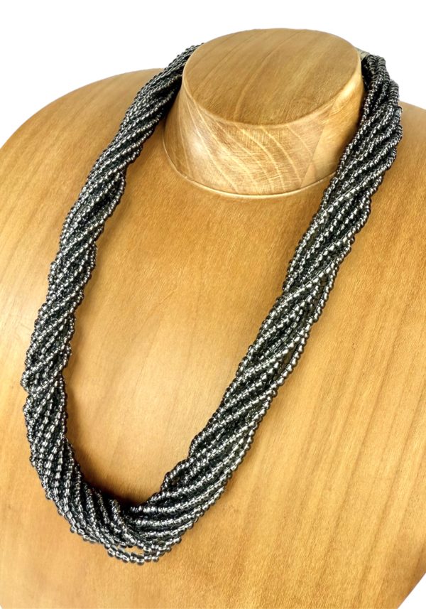 Torchon - Grey Murano Glass Necklace With Pearls Conterie