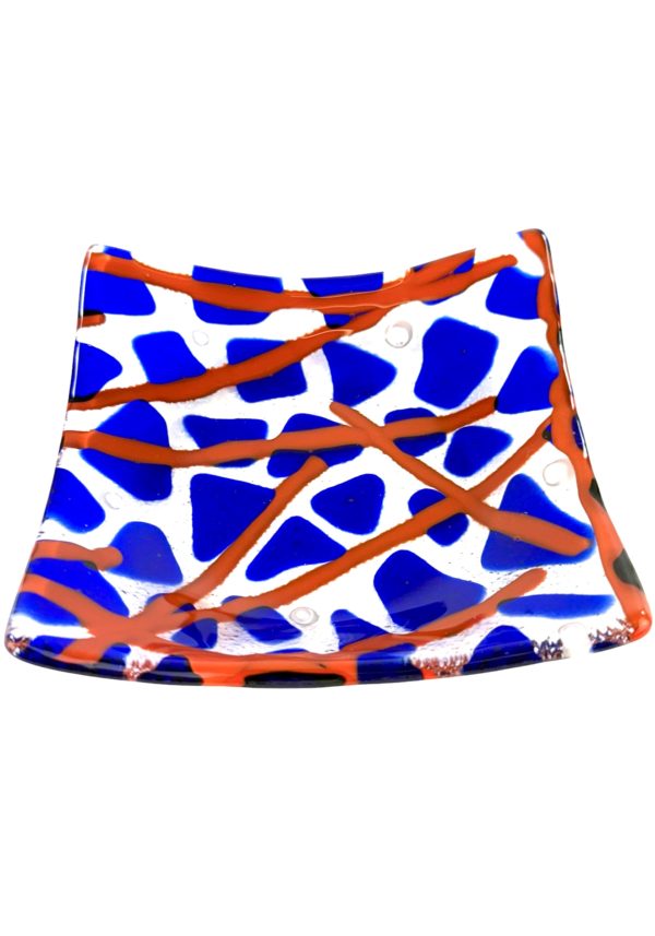 Liam - Blue Murano Glass Plate With Red Kanne "Houston"