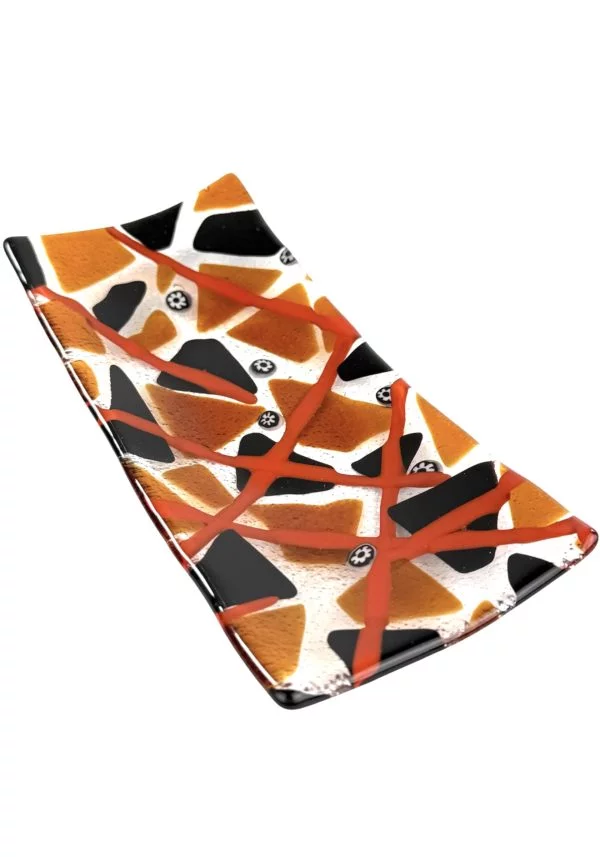 Thomas – Black And Amber Murano Glass Plate With Red Kanne “Houston”