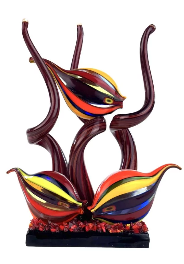 Maiorca - Red Murano Glass Aquarium With Three Tropical Fish