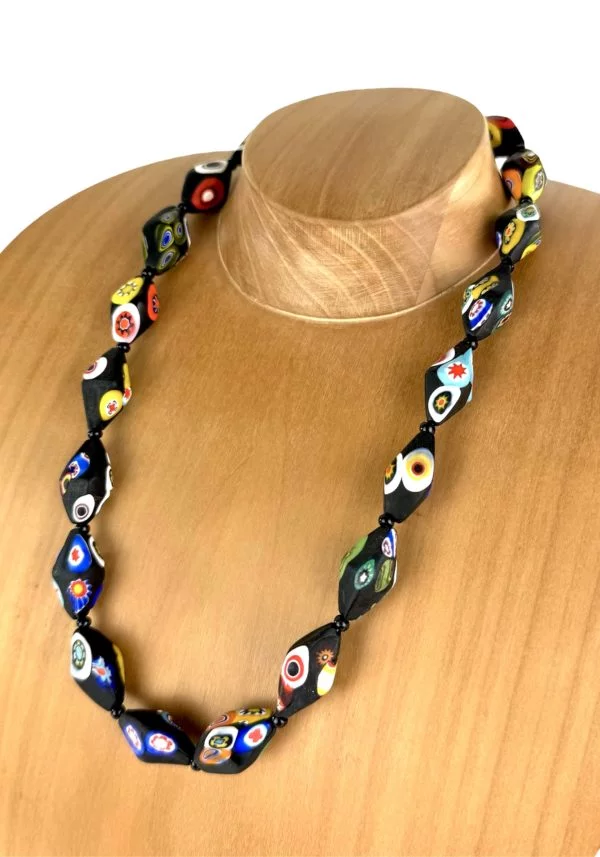 Nicoletta - Black Murano Glass Necklace With Murrina Millefiori