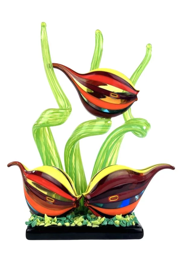 Maiorca - Green Murano Glass Aquarium With Three Tropical Fish