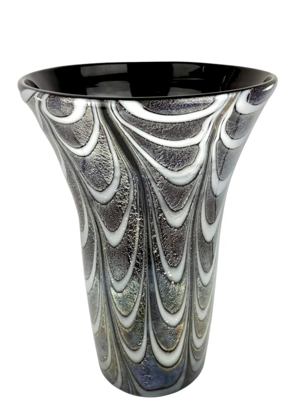 Corfu - Black Murano Glass Vase "Fenicio" With Silver