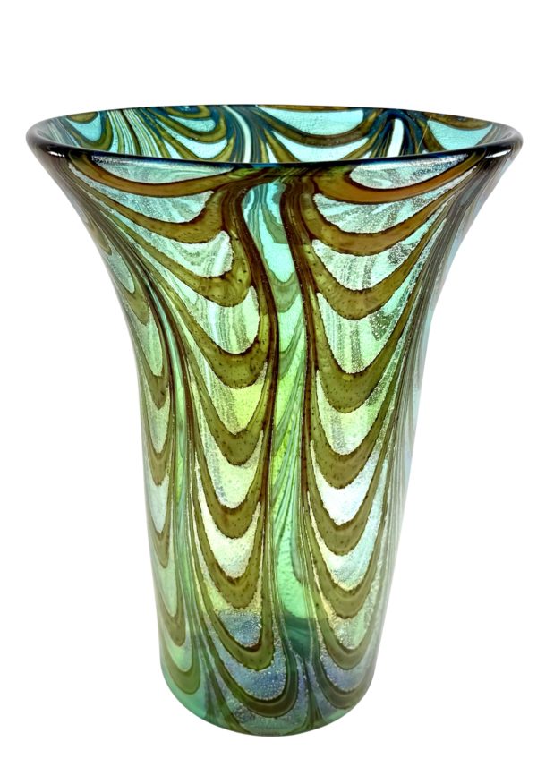 Corfu - Marine Green Murano Glass Vase "Fenicio" With Silver