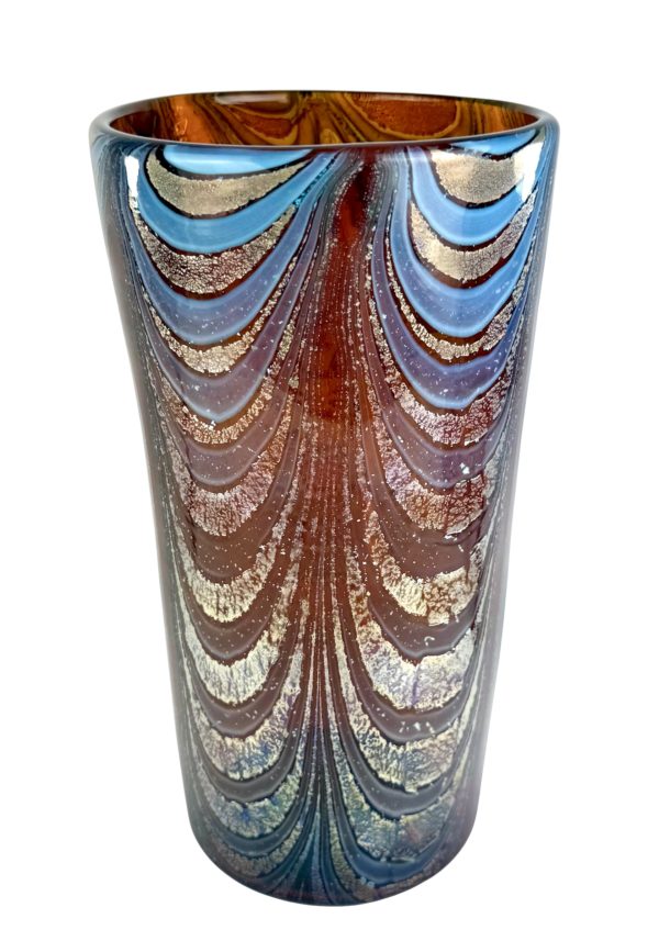 Skiathos - Tobacco Murano Glass Vase "Fenicio" With Silver