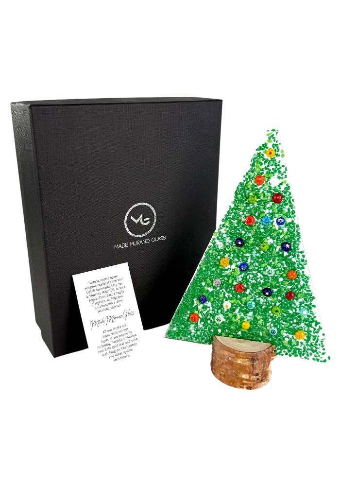 Aury - Dark Green Murano Glass Xmas Tree With Box "Lapland"