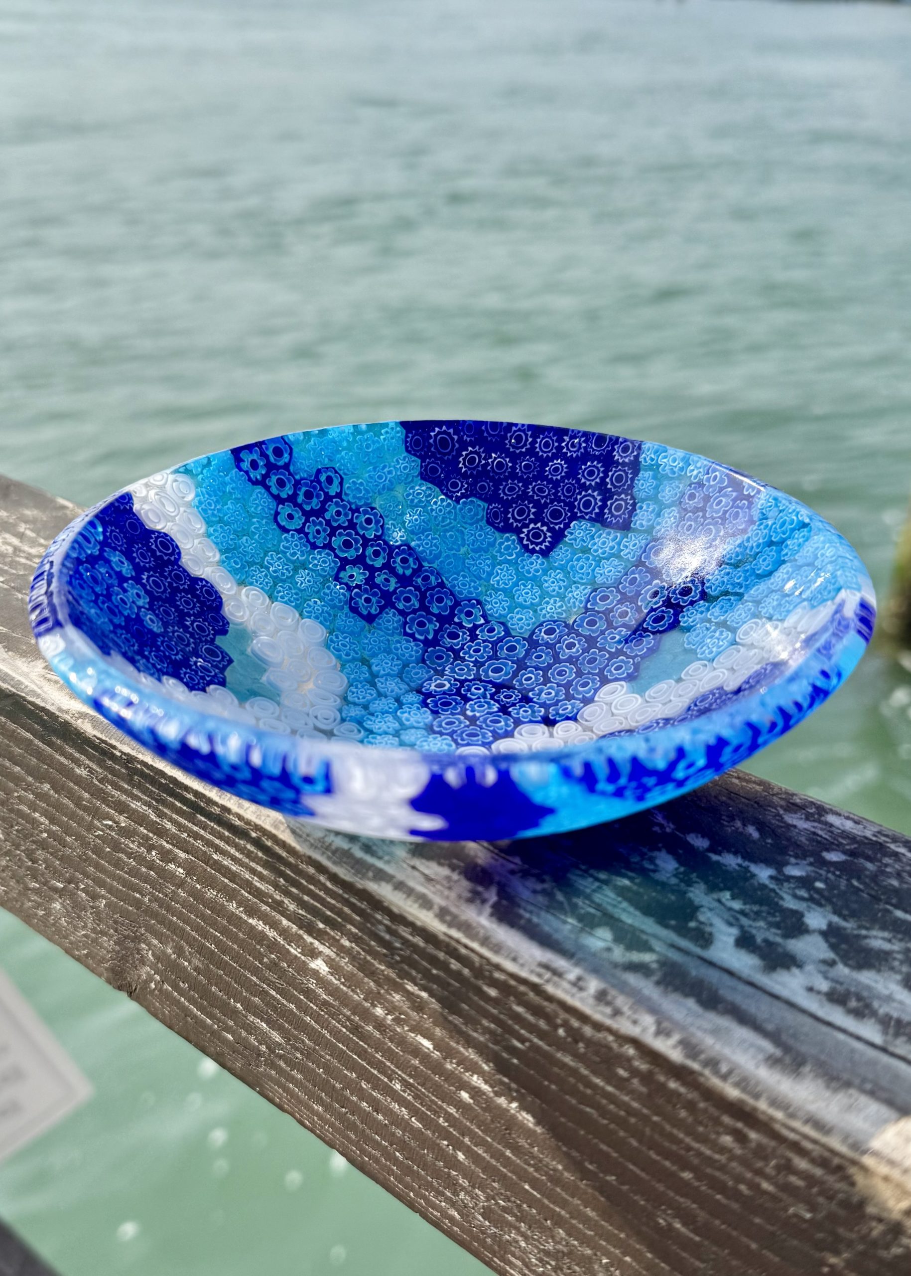 Zaccheo - Ciotola Vetro Murano Murrina Millefiori Blu "Canalette"