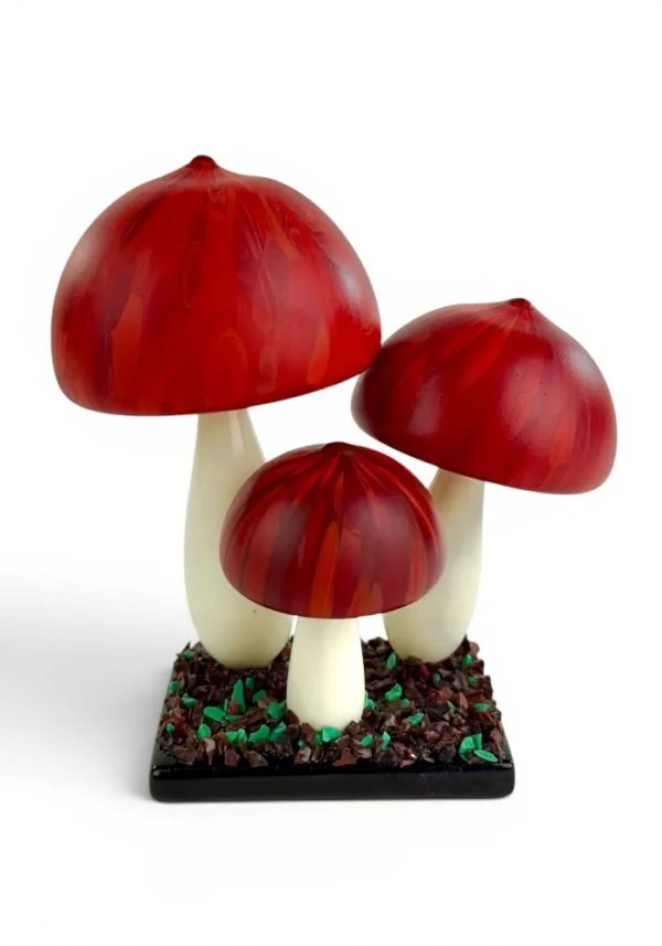 Acri - Trio of Ivory and Red Murano Glass Mushrooms "Randy"