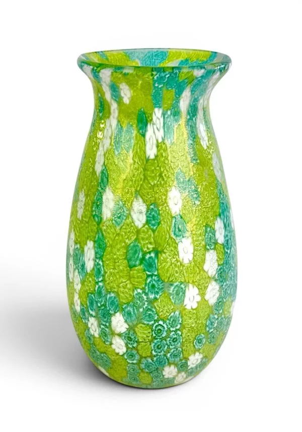 Bombeo - Green Murrina Millefiori Murano Glass Vase With 24kt Gold