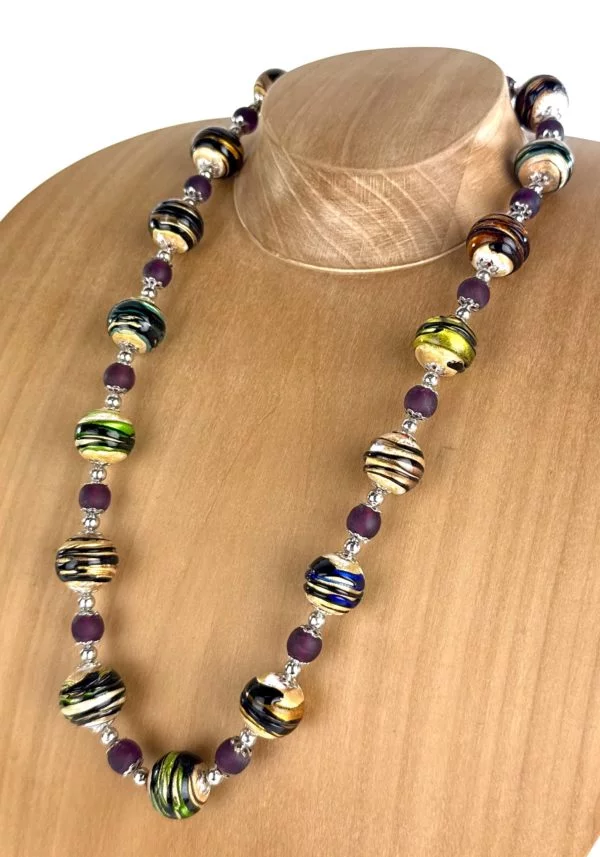 Michelle - Multicolored Murano Glass Necklace With 24-Karat Gold Leaf
