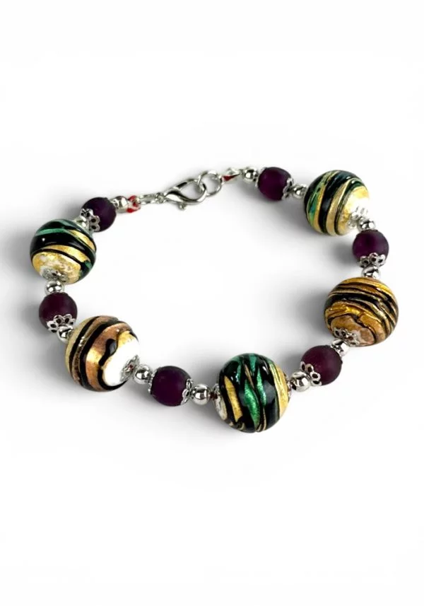 Michelle - Multicolored Murano Glass Bracelet With 24-Karat Gold Leaf