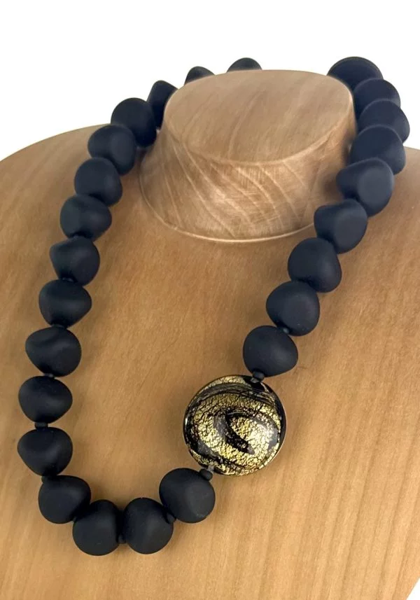Clara - Black Murano Glass Necklace With 24-Karat Gold Leaf