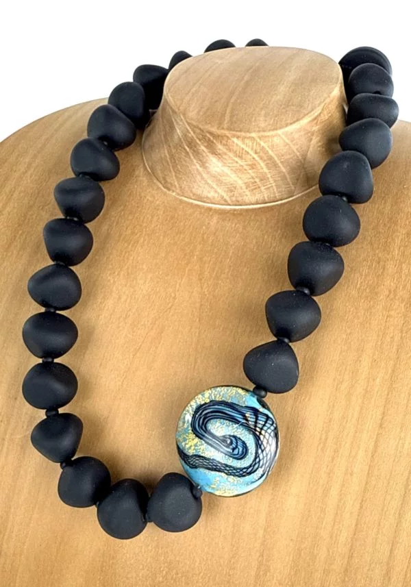 Clara - Turquoise Murano Glass Necklace With 24-Karat Gold Leaf