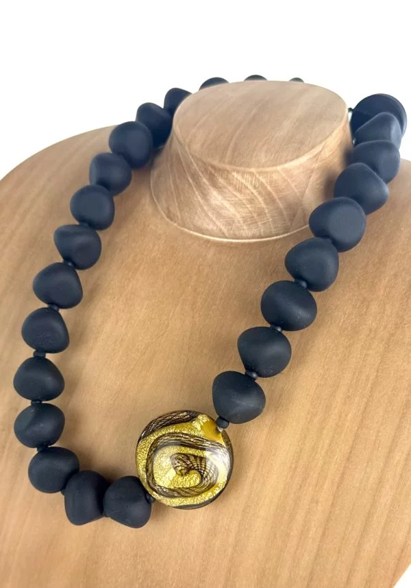 Clara - Mustard Murano Glass Necklace With 24-Karat Gold Leaf
