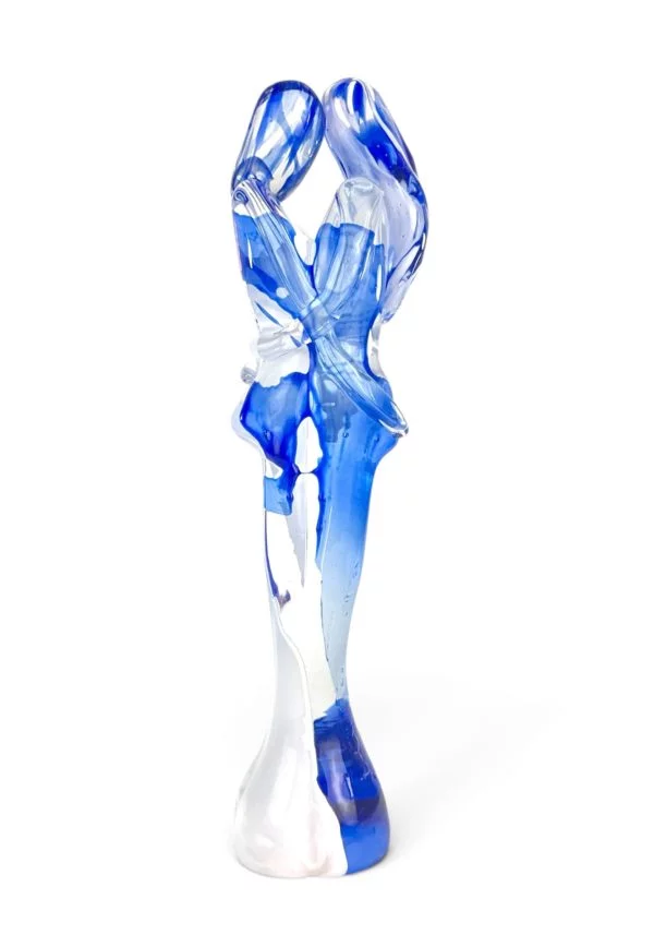Badis - Blue And White Murano Glass Lovers Sculpture "Bondon"